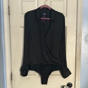 NWT GAP black long sleeve wrap collar bodysuit size large TALL